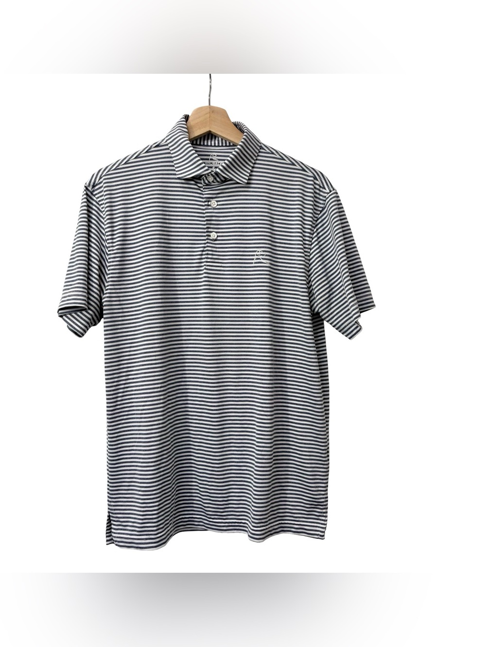 Rhoback Birdie performance polo Heathered blue white horizontal stripe Small